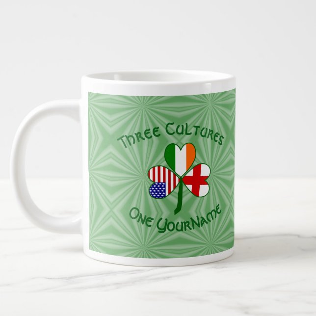 England Ireland USA Shamrock Flag Personalised  Large Coffee Mug (Left)