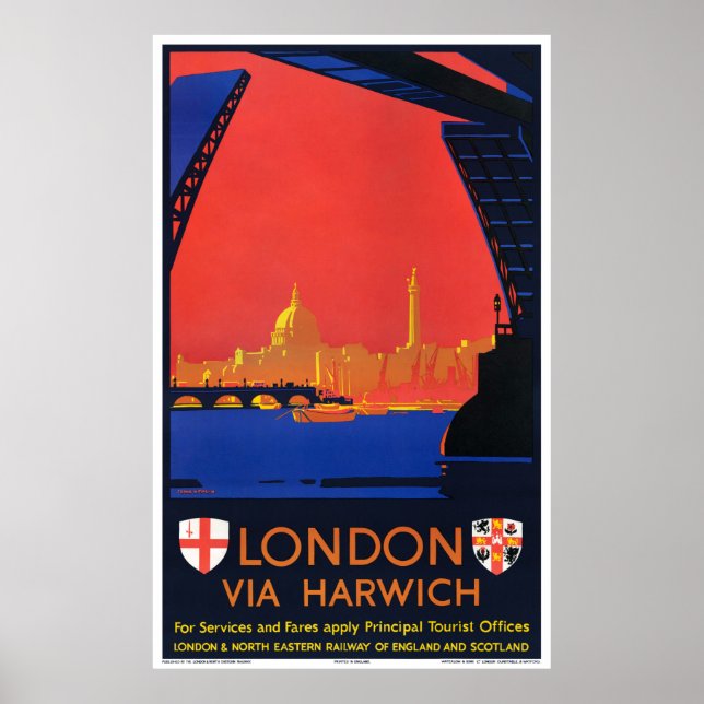 England London Vintage Travel Poster Restored (Front)