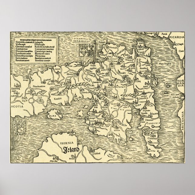 England Map in Ptolemy 's Geographia Universalis Poster (Front)
