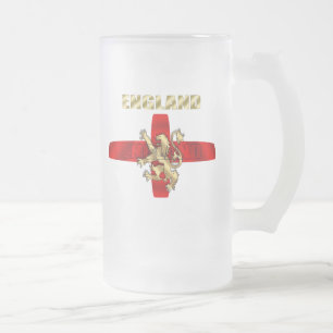 England outline logo and lion soccer gifts frosted glass beer mug