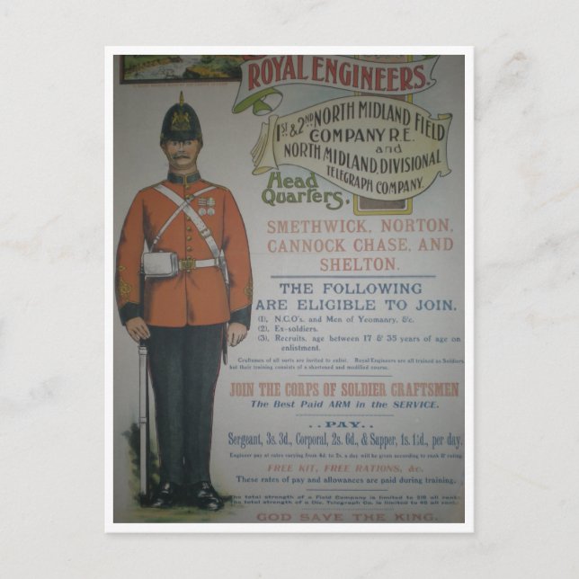 England Royal Engineers recruitment poster 1890 Postcard (Front)