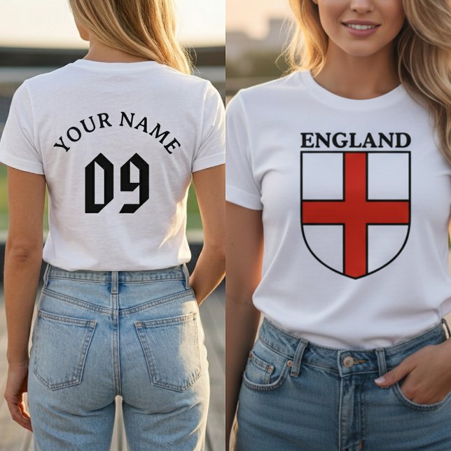 England Shield Crest Personalised Name Number  T-Shirt (England Shield Crest Personalized Name Number Soccer T-Shirt)