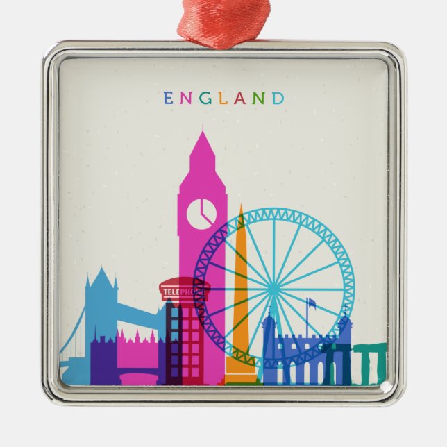 England Skyline Metal Tree Decoration (Front)