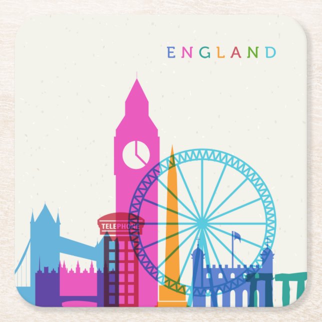 England Skyline Square Paper Coaster (Front)