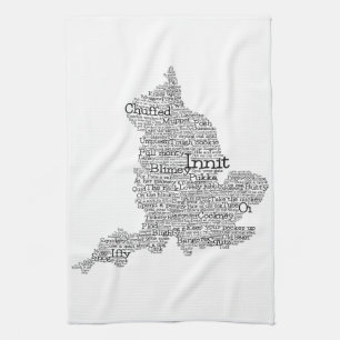 England Slang British Word Art Map Kitchen Towel