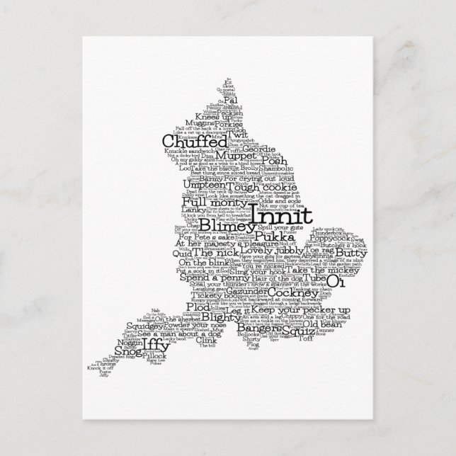 England Slang British Word Art Map Postcard (Front)