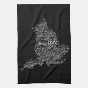 England Slang British Word Art Map Tea Towel