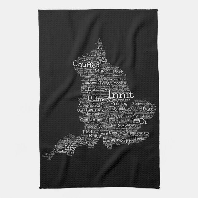 England Slang British Word Art Map Tea Towel (Vertical)