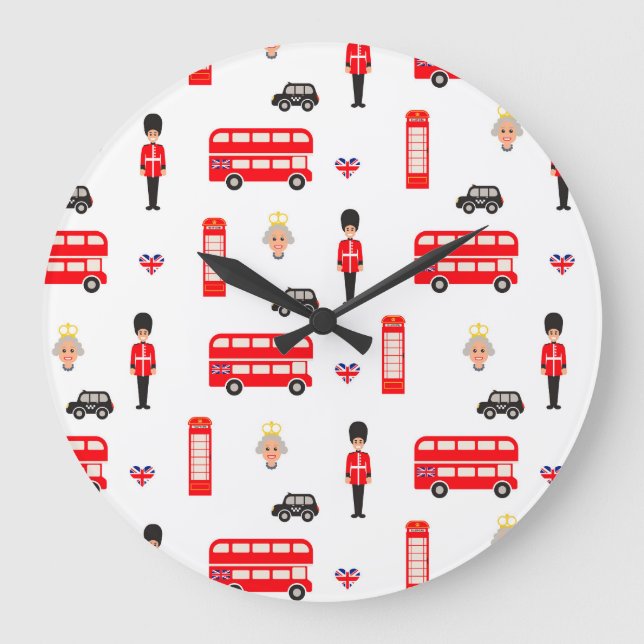 England Symbols Pattern Large Clock (Front)