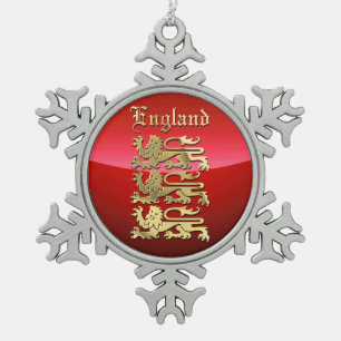 England - The Coat of Arms Snowflake Pewter Christmas Ornament
