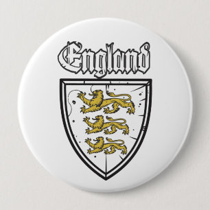 England Three Lions Wooden Shield 10 Cm Round Badge