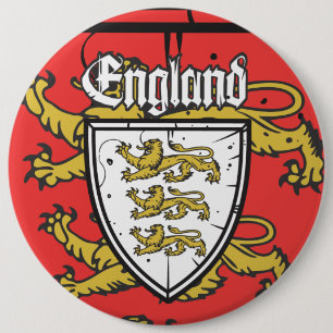 England Three Lions Wooden Shield 6 Cm Round Badge