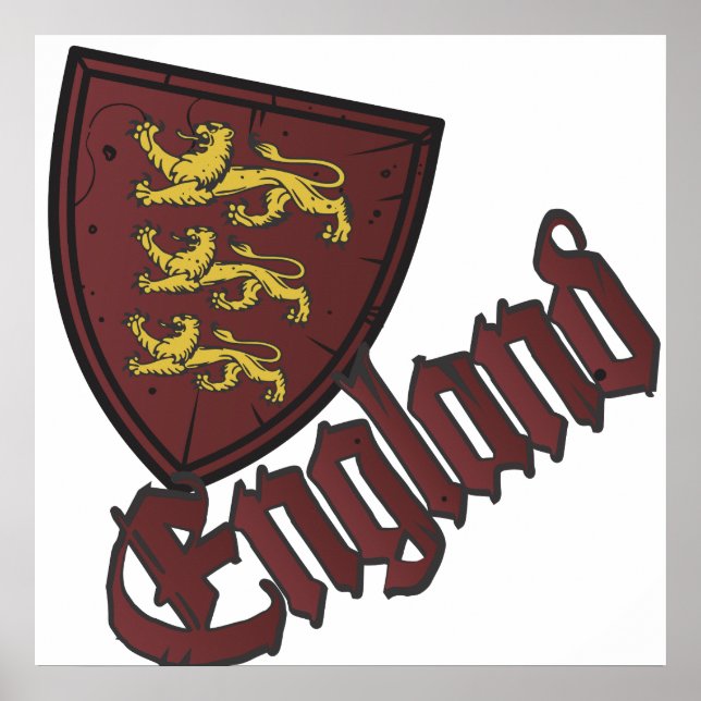 England Three Lions Wooden Shield Poster (Front)