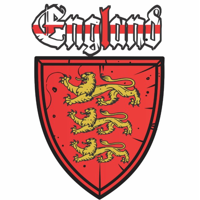 England Three Lions Wooden Shield Standing Photo Sculpture (Front)