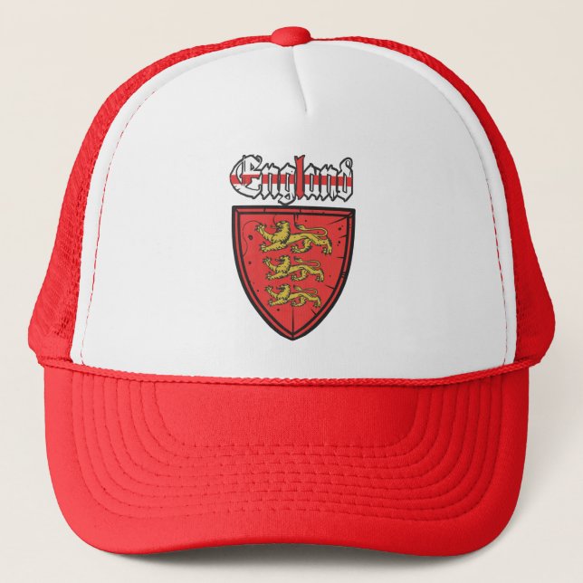 England Three Lions Wooden Shield Trucker Hat (Front)