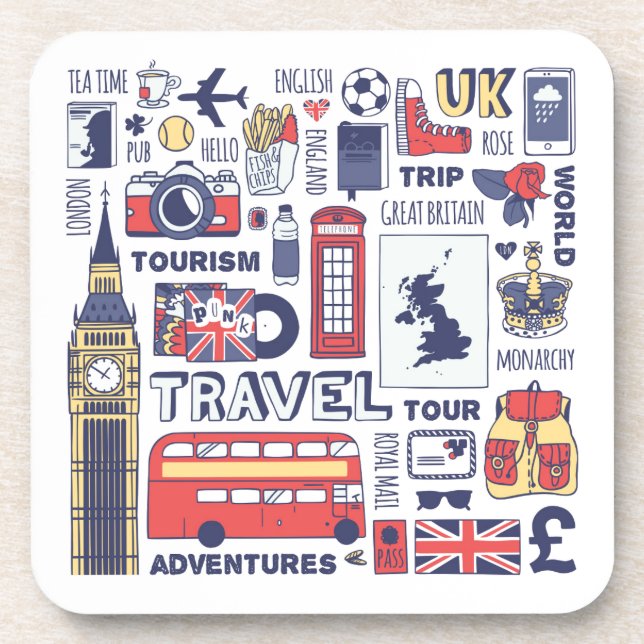 England Travel Doodles Coaster (Front)