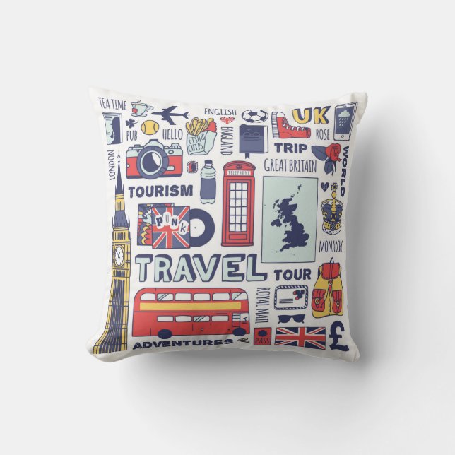 England Travel Doodles Cushion (Front)