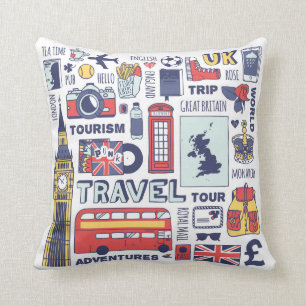 England Travel Doodles Cushion