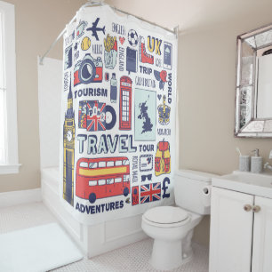 England Travel Doodles Shower Curtain
