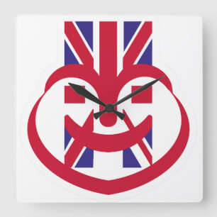 ENGLAND UK FACE HEART BY MASANSER SQUARE WALL CLOCK