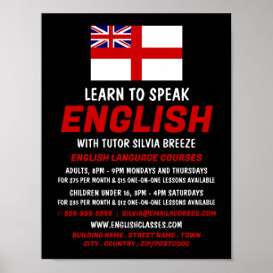 England UK Flag, English Language Course Advert Poster