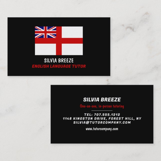 England UK Flag, English Language Tutor, Teacher Business Card (Front/Back)