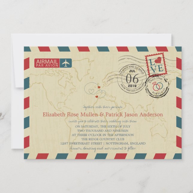 England UK / Portugal Airmail | Wedding Invitation (Front)