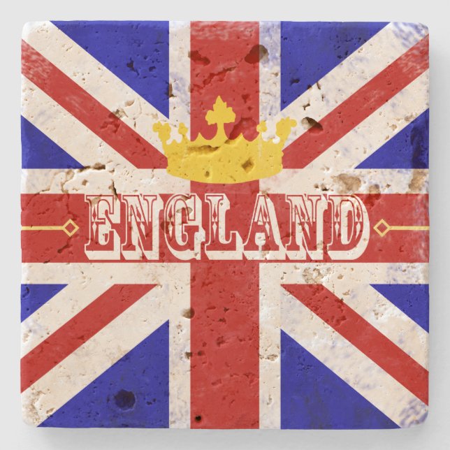 England Union Jack British Themed Distressed Flag Stone Coaster (Front)