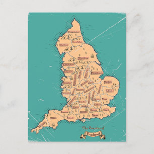 England Vintage Counties Map Announcement Postcard