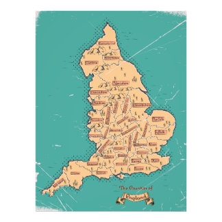 England Vintage Counties Map Photo Print