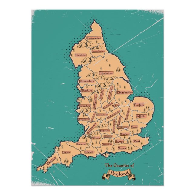 England Vintage Counties Map Poster (Front)