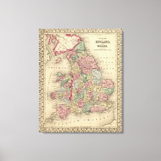 England, Wales Map by Mitchell Canvas Print (Front)