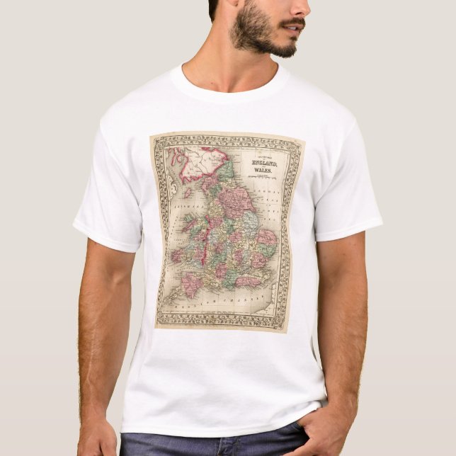 England, Wales Map by Mitchell T-Shirt (Front)