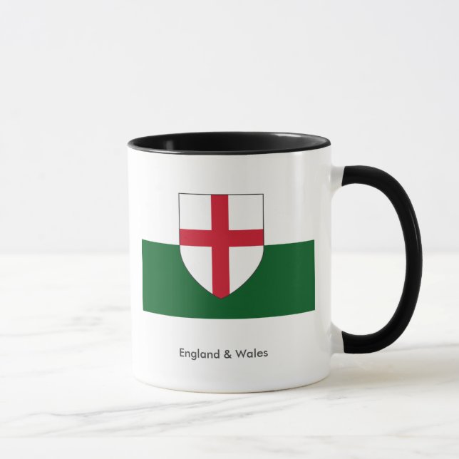 England & Wales Mug - Shield on White & Green (Right)