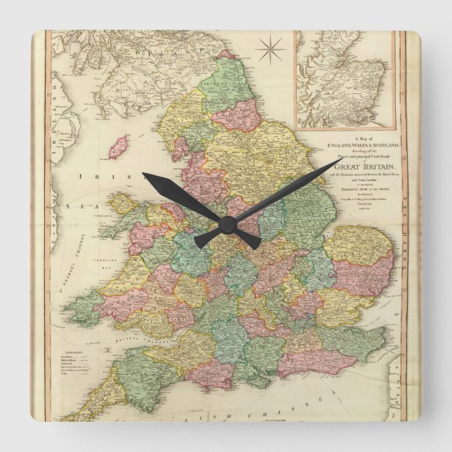 England, Wales, Scotland. Square Wall Clock (Front)