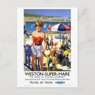 England Weston Super Mare Vintage Travel Poster Postcard