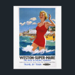 England Weston Super Mare Vintage Travel Poster Postcard<br><div class="desc">Restored and digitally enhanced vintage travel poster of Weston Super Mare in England. Imperfections removed. Colours corrected.</div>