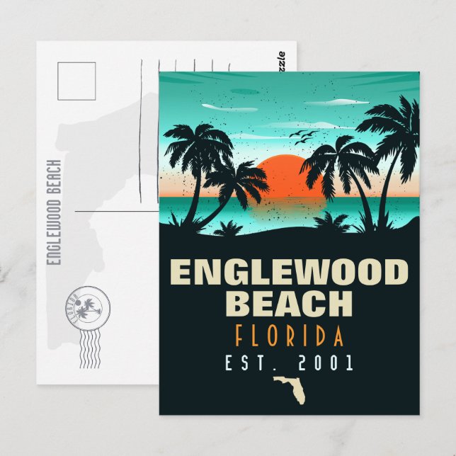 Englewood Beach Florida Retro Sunset Souvenirs 60s Postcard (Front/Back)
