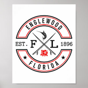 Englewood Florida Fl Retro Surfer Beach Front And  Poster