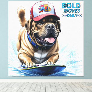 Englische Dogge Mastiff auf Surfbrett Canvas Print