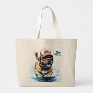 Englische Dogge Mastiff auf Surfbrett Large Tote Bag
