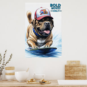 Englische Dogge Mastiff auf Surfbrett Poster
