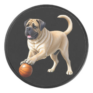 Englische Dogge Mastiff mit Ball Hockey Puck