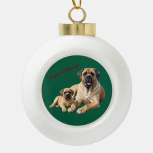 Englische Dogge Mastiff mit Kind Ceramic Ball Christmas Ornament