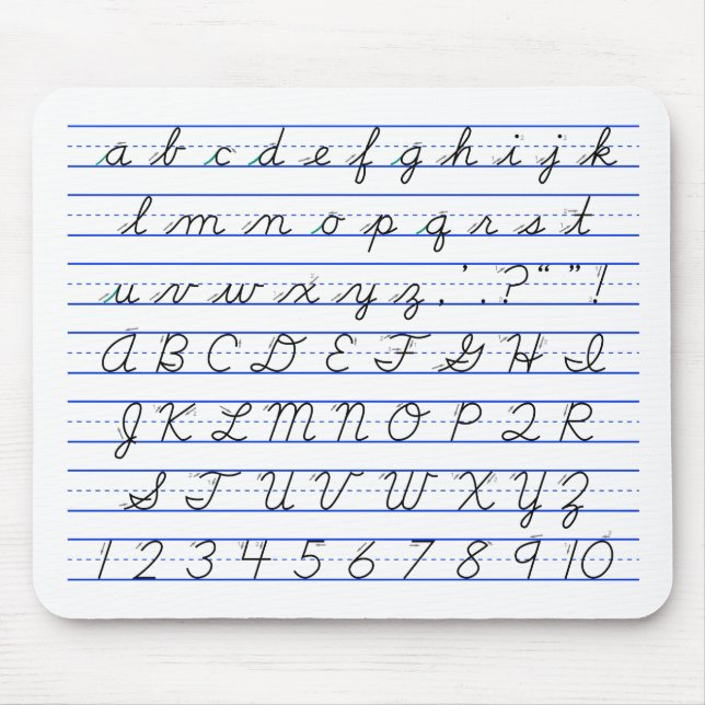English Alphabet Diagram in Cursive Handwriting Mouse Mat (Front)