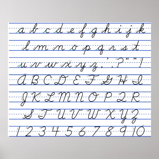 english alphabet diagram in cursive handwriting poster
