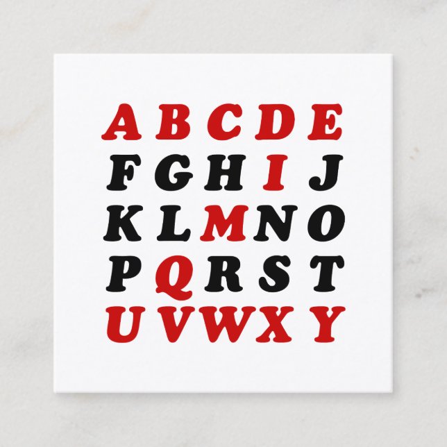 English Alphabet Square Business Card (Front)