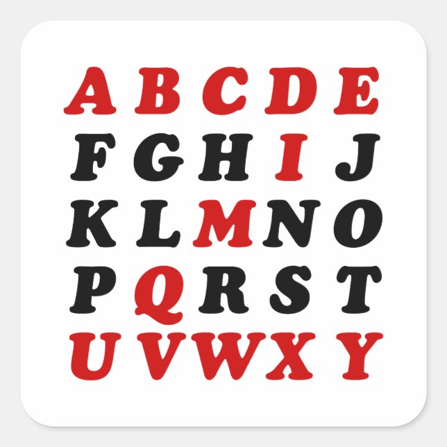 English Alphabet Square Sticker (Front)
