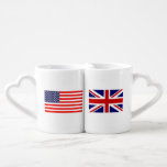 English American flag monogram lovers mug set<br><div class="desc">English American flag monogram lovers mug set. Two cups together. Patriotic design with international country flags of America and UK Inted Kingdom. Cute heritage / friendship / relationship / dating / engagement / anniversary / wedding gift idea. Fun present for mixed marriage couple, newly weds, bride and groom, husband and...</div>