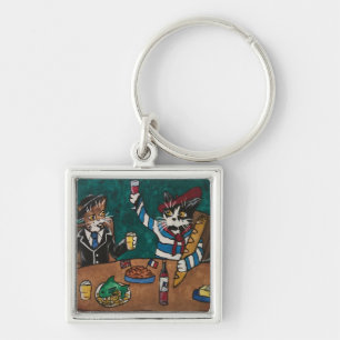 English and French Lunch Cats Key Ring